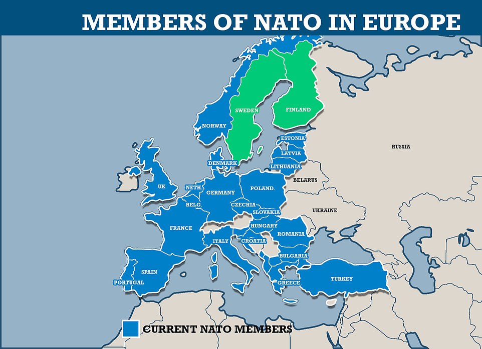 Russia prepares Invasion of Finland, Warns EU of Endless Wave of Immigrants if NATO Doesn't Stop Expanding 3 56508897 10710541 A current map of Nato membership in Europe Sweden and Finland ha a 54 1649761058602