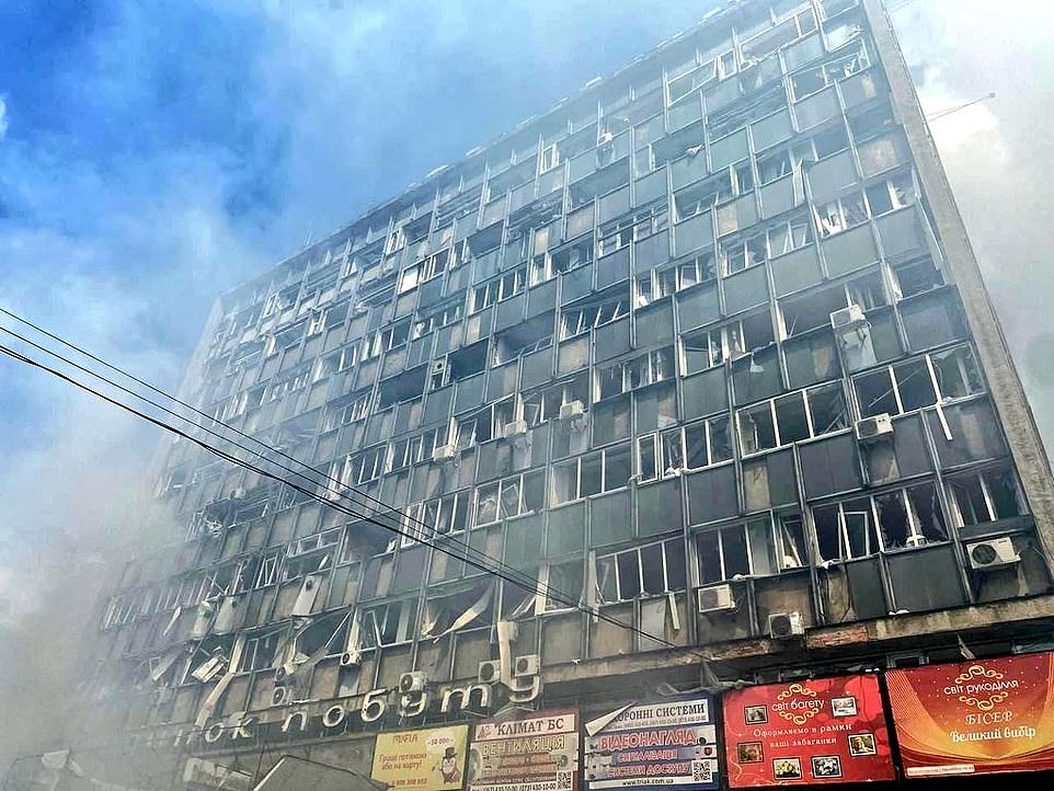 60258913 11013171 The badly damaged remains of an office building in the centre of a 45 1657794837330