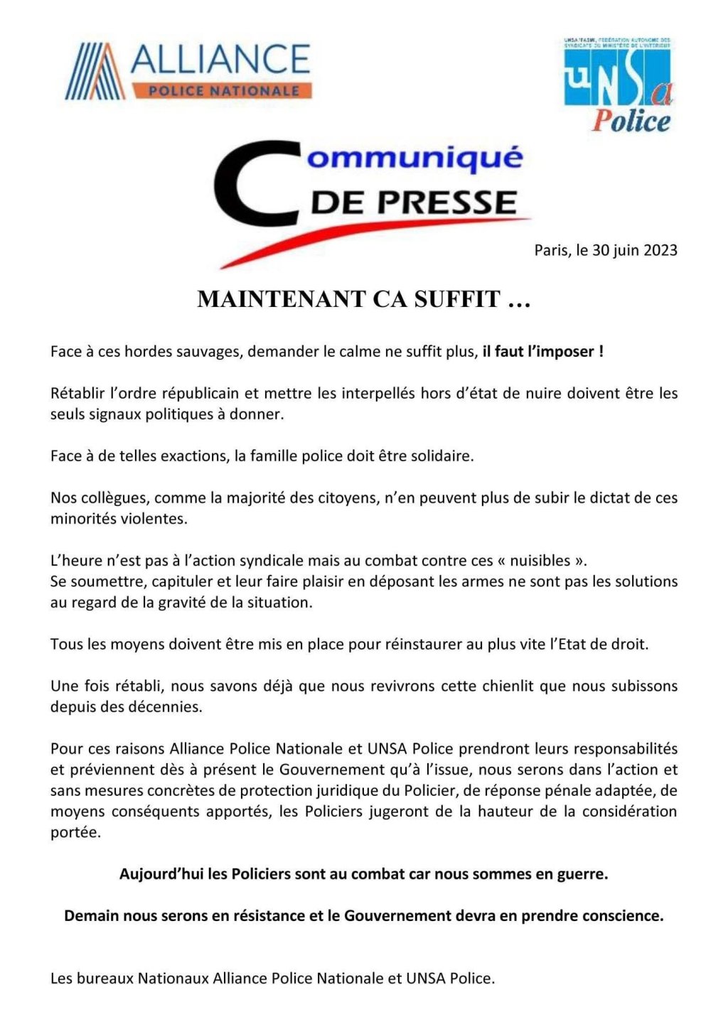 communique de presse 30 june 2023