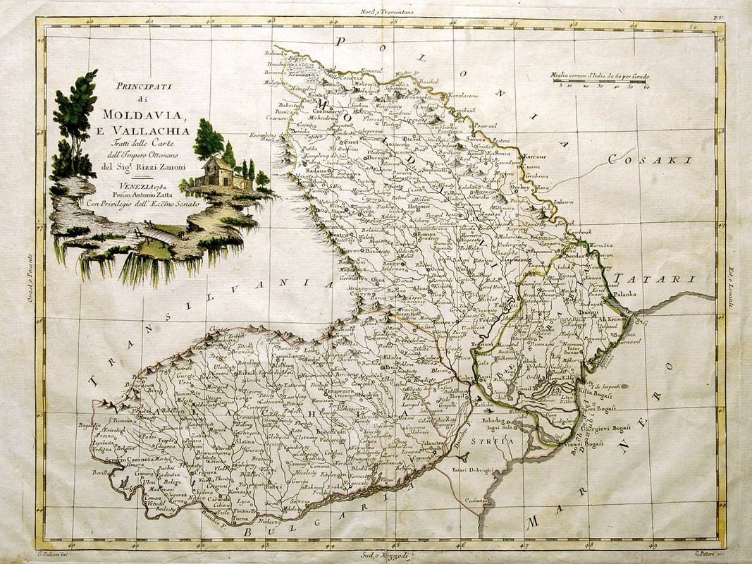 Italian map of Moldova and Wallachia from 1782 by G Pittori