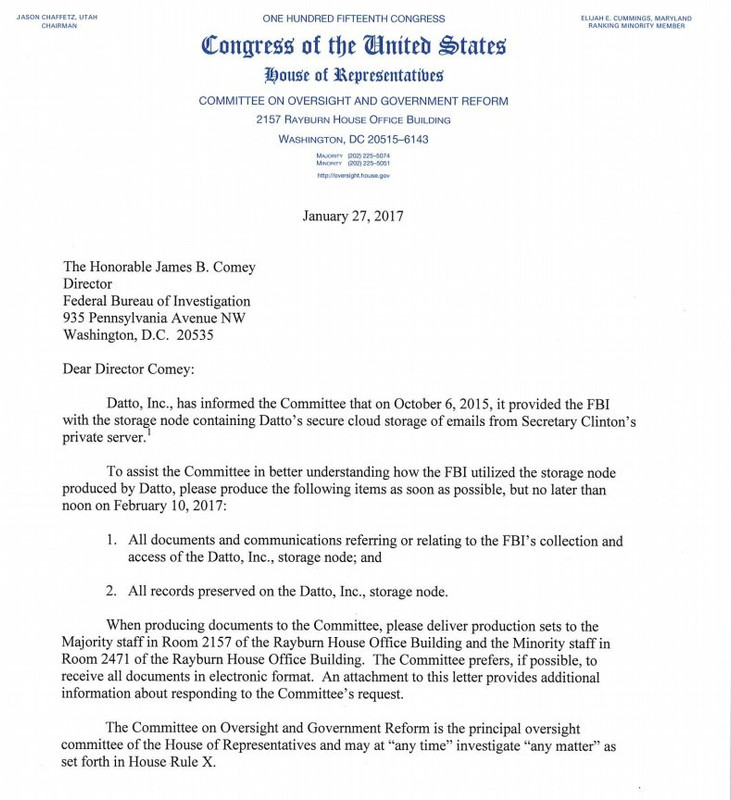 oversight letter hillary server