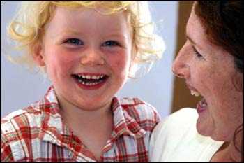 mother son smiling