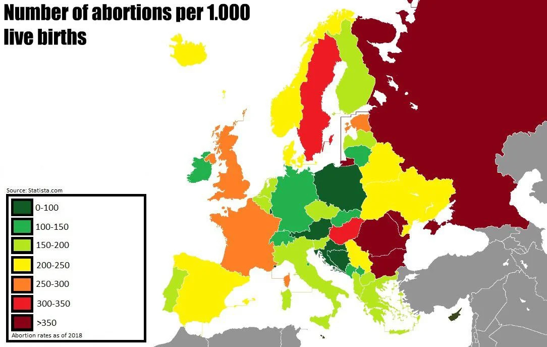 Europe abortion rates map